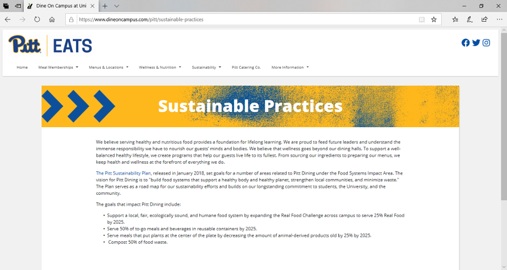 Dining Sustainability (Panther Central) All Campuses My Pitt